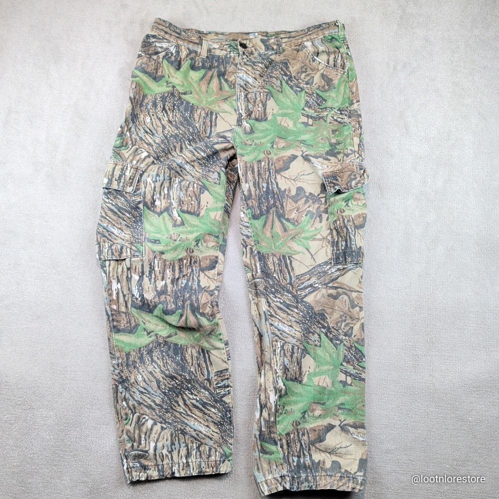 Vintage Duxbak Mens Realtree Camo Cargo Pants L 34x30 Cotton Made in USA 90s